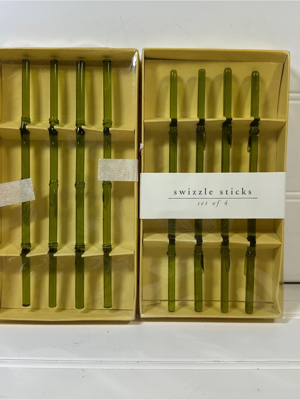 Pier 1 Glass Swizzle Sticks 2 Sets Of 4 Green Bamboo Drink Stirrers Barware